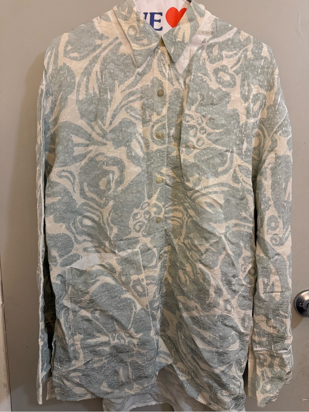 Lanvin Paris Light Sage Floral Button-Up Shirt